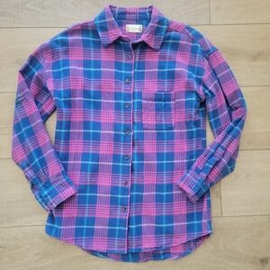 Altar'd State Blue and Pink Plaid Button Down Shirt